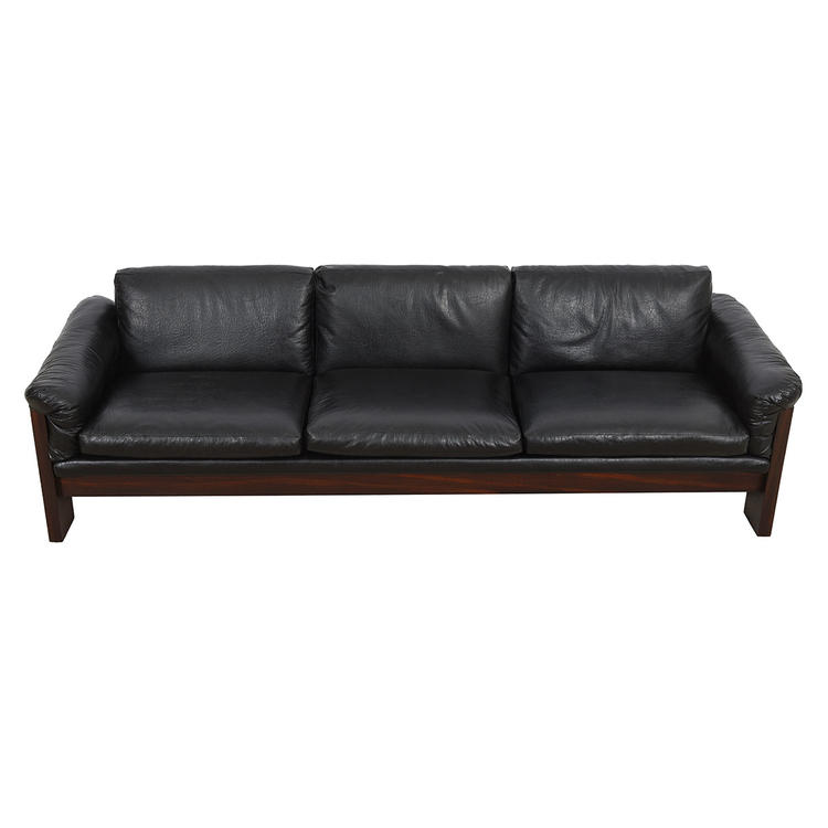 Danish Modern Rosewood Black Upholstered Sofa