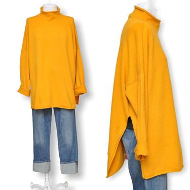 Vintage Yellow Oversized Mockneck Sweater Size Large Loose Fit Pullover Turtleneck L 