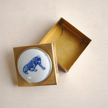Vintage Small Brass Box with Lid, Brass Box with Tiger Motif, Ring Box, Trinket Box 