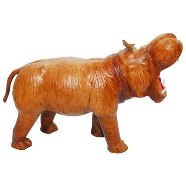 Abercrombie Style Leather Covered Yawning Hippopotamus by ErinLaneEstate