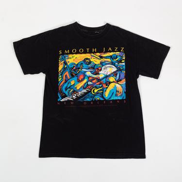 90s New Orleans Smooth Jazz T Shirt - Small | Vintage Black Margaret Slade Kelley Art Print Graphic Tee 