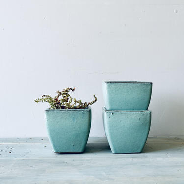 Teal Planter | Turquoise Planter | Stoneware Planter | Square Planter | 4