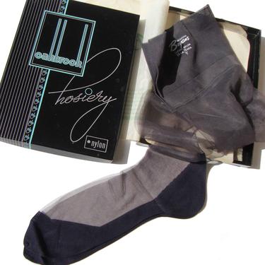 Vintage 40s Stockings Black Seamed Nylon Thigh High Hosiery Sz 10.5 