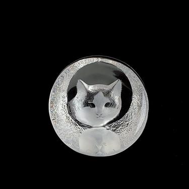 Vintage Modernist Art Glass CAT Figurine Lead Crystal Sculpture Mats Jonasson Maleras Glassworks Sweden 