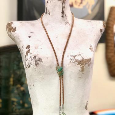 Vintage Bolo Tie, Turquoise Jewelry, Vintage Jewelry, Bolo Tie, Unique Jewelry, Statement Jewelry, Brown and Green, Southwestern Style, Blue 