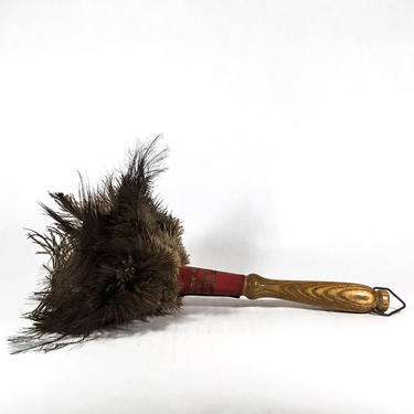 Ostrich Feather Duster | Vintage Cleaning Supplies | Wood handle Duster | Antique Housekeeping Tool 
