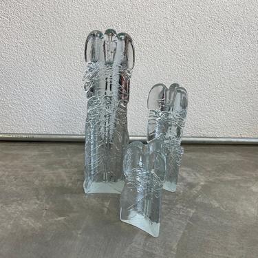 Glasslight Studio Candlestick Holders Art Glass Handmade Set Of Three | Glass Melting Ice Candleholder | Joel and Candace Bless 