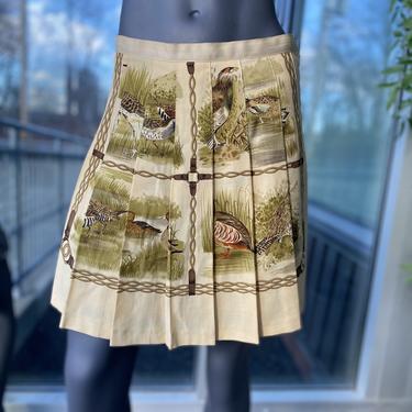 J. MCLAUGHLIN Vintage 1980s Duck Print Pleated Wool/Cashmere Skirt - Size 8 