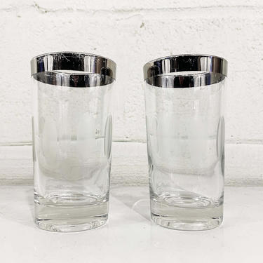 Vintage Silver Glasses Dorothy Thorpe Cocktail Highball Stripe Rim 50s 1950s Mad Men Retro Etched Barware Mid-Century Modern Set of 2 Pair by CheckEngineVintage