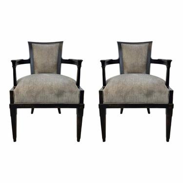 Hickory Chair Modern Black Rubbed Arm Chairs Pair