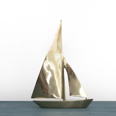 Vintage Brass Sailboat Sculpture, Nautical Home Decor 