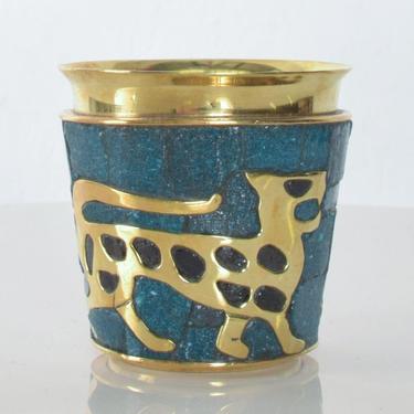 Salvador Teran Brass Malachite Mosaic Tumbler 1960s Style William Spratling Mexico 