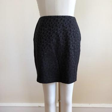 Black Floral Jacquard Mini-Skirt - Early 1990s 