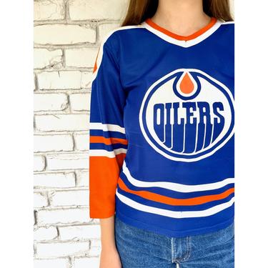 Hockey Oilers Jersey // vintage dress hippie hippy knit Canada 70s blouse t shirt t-shirt // XS/S 
