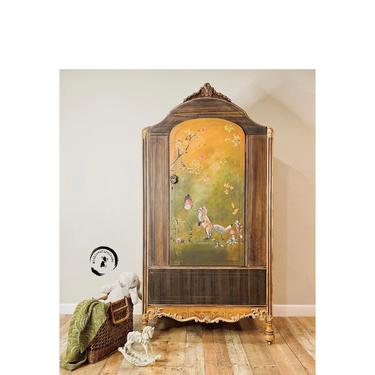 Antique Wardrobe. Vintage Armoire. Whimsical Nursery Furniture. Children's Playroom Storage. Boy, Girl Bedroom Closet. Mud Room Cabinet 