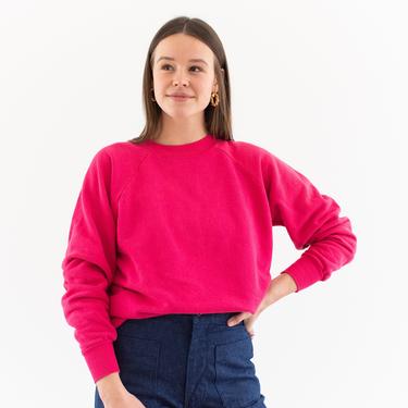 Vintage Bright Pink Raglan Sweatshirt | 50 50 Cotton Comfy Lounge | Made in USA | M L | 