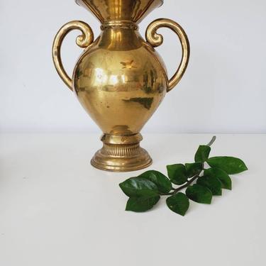 Stately &amp; Substantial Vintage Brass Double Handle Urn Vase 