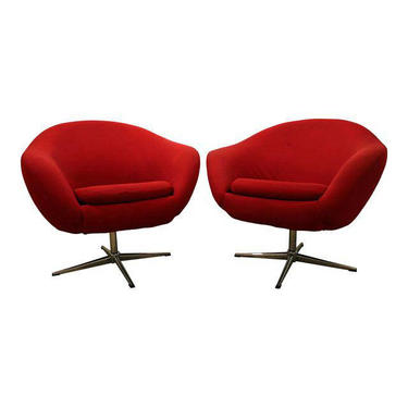 Mid-Century Lounge Chair Danish Modern Overman Chrome Swivel Chairs - A Pair 