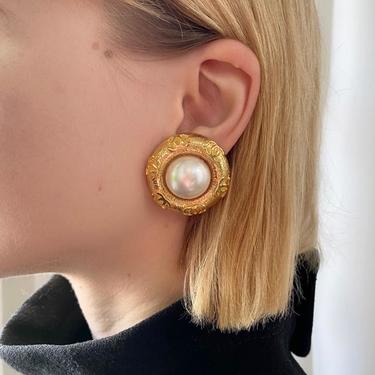 80s Chanel Logo Pearl Earrings