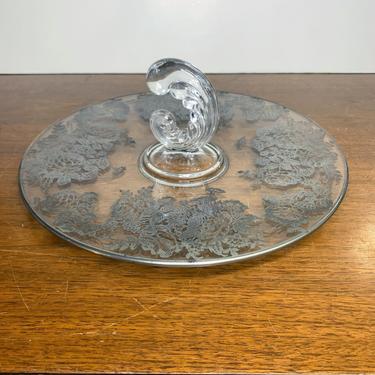 Vintage Fostoria Sonata Center Handled Tray with Silver Overlay Roses 