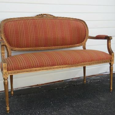 French Hand Carved Painted Antique Gold Loveseat Settee Bench 2385