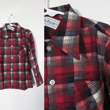 Vintage 70s Boys Deadstock Plaid Cotton Flannel Button Up Shirt Size 10 