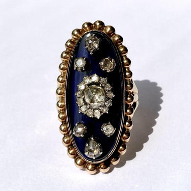 Georgian Blue Enamel Diamond Ring Bague a l’Enfantement / au Firmament w Repairs 