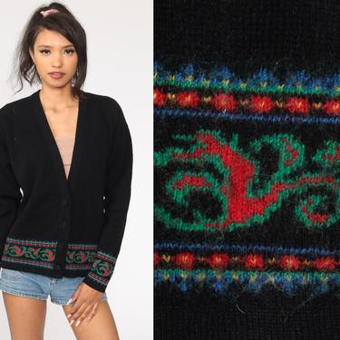 Pendleton Wool Sweater -- Black Cardigan Boho Sweater Plain Button Up 80s Slouchy Wool Knit 1980s Sweater  Vintage Large 