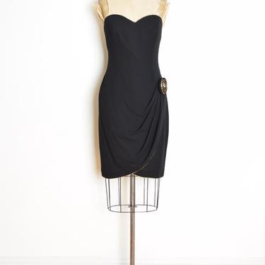 vintage 80s dress AJ Bari black strapless sweetheart cocktail party mini prom S draped clothing 