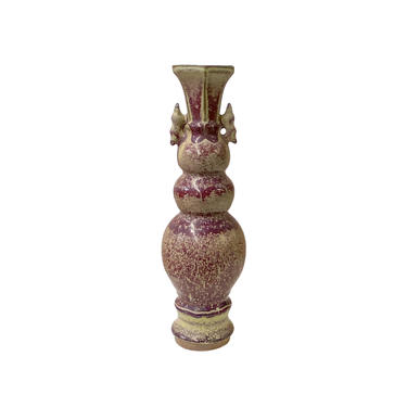 Plum Purple Distressed Ceramic Hexagon Mouth Artistic Narrow Vase ws1509E 