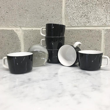 Vintage Coffee Cup Set Retro 1970s Mikasa + Mediterrania + Tuxedo + Ceramic + Set of 6 Matching + Servingware + Home and Kitchen Decor 