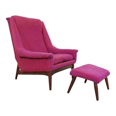 Mid-Century Danish Modern Ohlsson Style Bramin Teak Easy Lounge Chair & Ottoman 