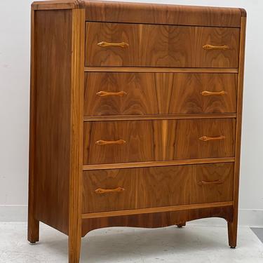 Free Shipping Within US - Vintage Art Deco Waterfall Burlwood Retro Dresser With Burl Accents 