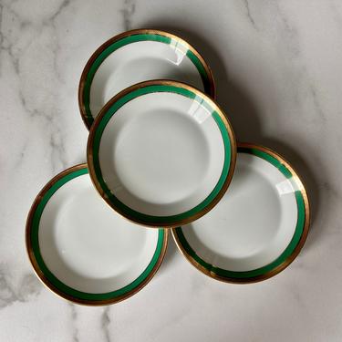 Vintage Richard Ginori Fruit Bowls - Palermo Green | white china with green and gold band, set of 4 