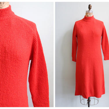 Vintage 1960's Orange Knit Sweater Dress | Size Medium 
