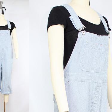 Vintage 90's Blue and White Pinstriped Linen Blend Striped Overalls / 1990's Linen Cotton Overalls Railroad / Women's Size Medium Large XL by Ru