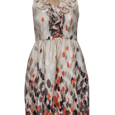 Kate Spade - Beige, Gray & Orange Speckled Satin Dress w/ Ruffles Sz 0