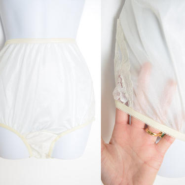 vintage Vanity Fair panties sheer cream nylon lace mushroom gusset granny 7 M lingerie underwear 