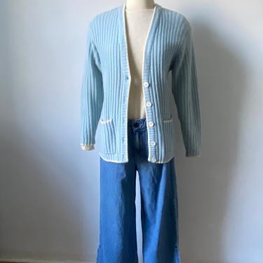 Soft Blue Mohair Cardigan With Contrast Details 