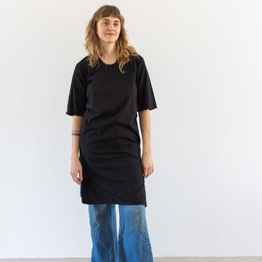 Vintage Black Short Sleeve Simple Dress Studio Tunic | Cotton Side Slit Painter Smock | S | 
