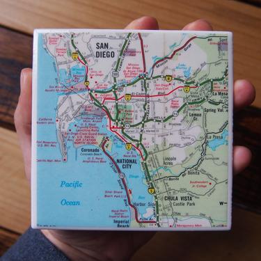 1968 San Diego California Map Coaster. San Diego Map. Vintage California Décor. West Coast Gift. Coronado Beach. Balboa Park Chula Vista Map 