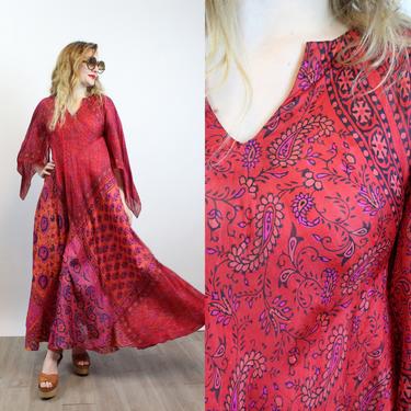 1970s INDIAN silk TAJ TREASURES dress caftan xs small |  new spring 