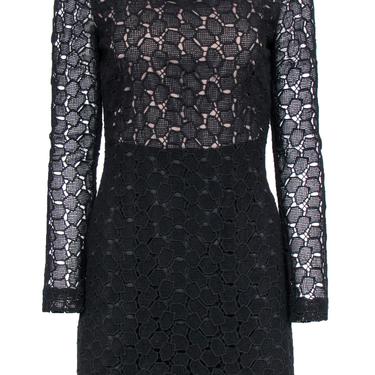 Diane von Furstenberg - Black Eyelet Lace Overlay Long Sleeve Dress Sz 6