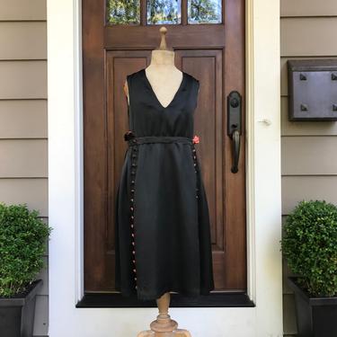 1920s Black Satin Sleeveless Dress, Flapper, Deco, Evening Dress, Formal, Period Clothing 