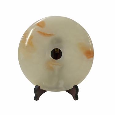 Chinese Natural White Brown Stone Round Fengshui Home Decor Display ws1679E 