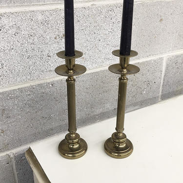 Vintage Candlestick Holders Retro 1980s Gold Metal + 10.25 Inches Tall + Set of 2 Matching + Candle Holders + Home Decor + Lighting 