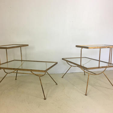 Pair of Glass and Metal Step Tables in Style of George Nelson 