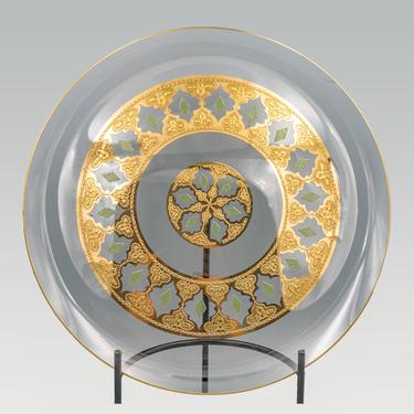 Culver Valencia Serving Tray | Vintage Round Serving Platter | Glass and 22K Gold Serving Plate 