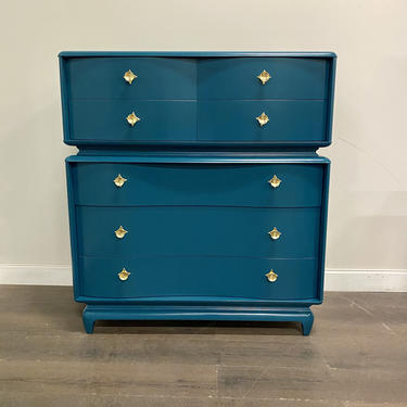 AVAILABLE: Kent Coffey Teal Lacquered MCM Chest / Tallboy 