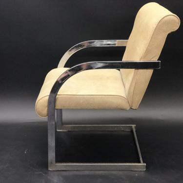 Baughman Style Vintage Pleather and Chrome Cantilever Dining Chairs | Mid-Century Modern